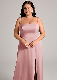 Azazie Wren Vestidos de damas de honor Vestido de Rosa Polvorienta de Satén Elástico de Corte en A Convertible con Sin tirantes image13