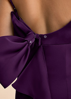 Azazie Lioren Junior Grape Sheath Bow Stretch Satin Dress image6