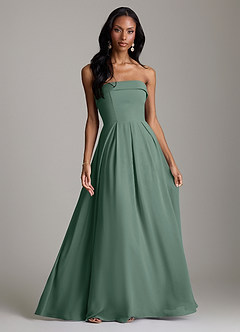 Azazie Lucienne Vestidos de damas de honor Vestido de Musgo Marino de Gasa de Corte en A Convertible con Sin tirantes image1