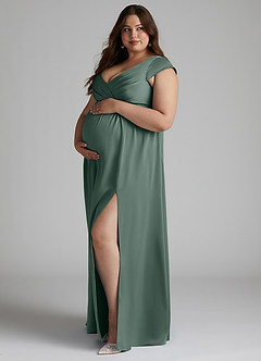Azazie Allessia Maternity Bridesmaid Dresses A-Line Pleated Stretch Satin Floor-Length Dress image7
