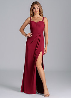 Azazie Micky Bridesmaid Dresses Burgundy A-Line Pleated Mesh Dress image3