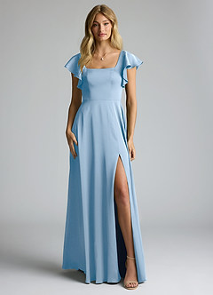 Azazie Bondi Bridesmaid Dresses Powder Blue A-Line Bow Stretch Satin Dress image5
