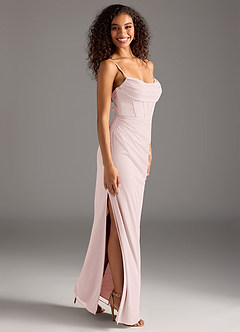 Azazie Mai Bridesmaid Dresses Blushing Pink Sheath Pleated Mesh Dress image8