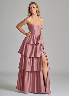 Azazie Faye Bridesmaid Dresses Dusty Rose A-Line Ruched Stretch Satin Dress image1