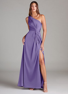 Azazie Brooke Bridesmaid Dresses Tahiti A-Line One Shoulder Stretch Satin Dress image2