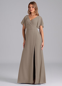 Azazie Ambrosia Bridesmaid Dresses Taupe A-Line Pleated Chiffon Dress image1