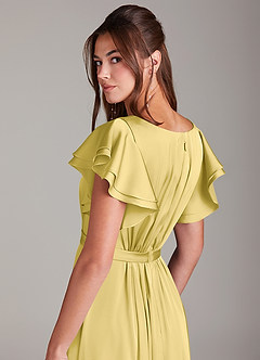 Azazie Daphne Modest Bridesmaid Dresses A-Line Ruched Stretch Satin Floor-Length Dress image2