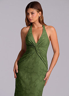 Azazie Valerie 신부 들러리 드레스 인어 주름진 플로럴 번아웃 바닥 길이 드레스 image8