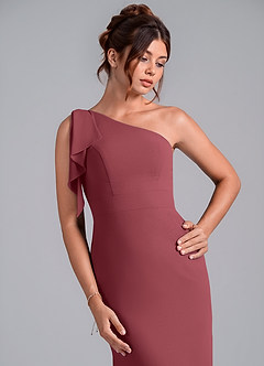 Azazie Rinna Bridesmaid Dresses Merlot Mermaid One Shoulder Chiffon Dress image6