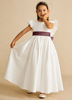 Azazie Aero Flower Girl Dresses Ivory Sangria A-Line Pleated Cotton Dress image6