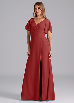 Azazie Ambrosia Bridesmaid Dresses Rust A-Line Pleated Chiffon Dress image1