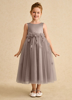 Azazie Lux Flower Girl Dresses Taupe A-Line Beaded Tulle Dress image5