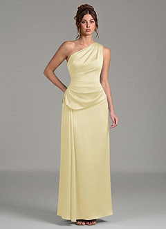 Azazie Zahira Bridesmaid Dresses Lemon Sorbet Sheath One Shoulder Stretch Satin Dress image1