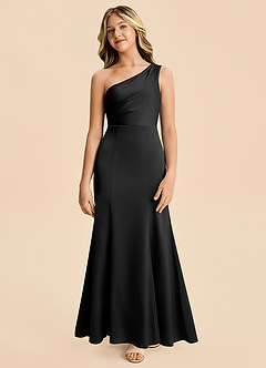 Azazie Ren Junior Robe Trapèze en Satin extensible Plissé Noir image5