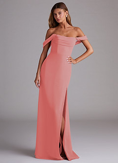 Azazie Saige Bridesmaid Dresses Coral A-Line Off the Shoulder Chiffon Convertible Dress image4