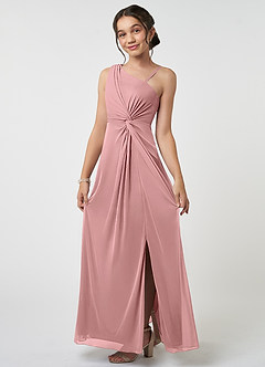 Azazie Brooke Junior Dusty Rose A-Line Pleated Mesh Dress image3