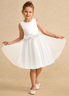 Azazie Louisa Flower Girl Dresses Ivory A-Line Sleeveless Tulle Dress image4