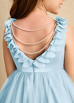 Azazie Lorita Blumenmädchenkleider A-Linie Mit Perlen Tüll Kleid Himmelblau image8