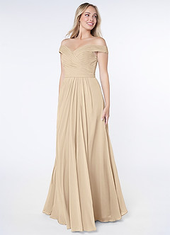 Azazie Audrianna Brautjungfernkleider Wandelbar A-Linie Schulterfrei gerafft Chiffon Kleid Champagner image3