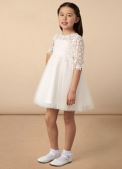 Azazie lindsay Flower Girl Dresses Diamond White Ball-Gown Lace Tulle Dress image2