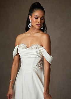 Azazie Ganelle Wedding Dresses Diamond White Nude A-Line Sweetheart Neckline Crepe Back Satin Dress image2