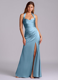 Azazie Destiny Robes de demoiselle d'honneur Robe Sirène en Satin extensible Encolure en Forme de Cœur Acier Bleuté image7