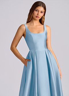 Azazie Amalie Bridesmaid Dresses Powder Blue A-Line Pleated Stretch Satin Dress image2