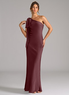 Azazie Capri Jurken voor bruidsmeisjes Jurk van Stretch Satijn met Zeemeermin One-Shoulder Sangria image3