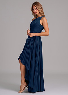 Azazie Lyrica Bridesmaid Dresses Dark Navy A-Line One Shoulder Stretch Satin Dress image5