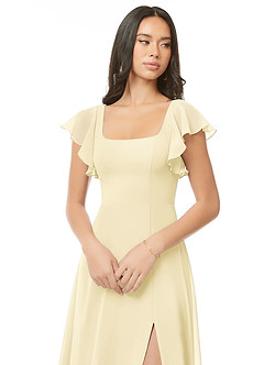 Azazie Bondi Brautjungfernkleider A-Linie Gestreift Chiffon Kleid Zitronensorbet image4