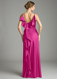 Azazie Eirene Final Sale Fuchsia Sheath Pleated Stretch Satin Dress image2