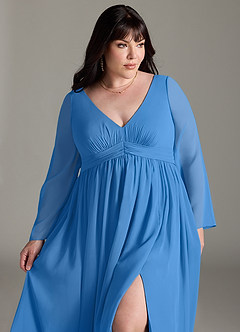 Azazie Teton Zwangerschaps Bruidsmeisjekleding A-Lijn Lange mouw Chiffon Vloerlengte Jurk image12