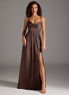 Azazie Zeya Bridesmaid Dresses Ganache A-Line Pleated Stretch Satin Dress image2
