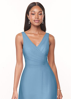 Azazie Nala Bridesmaid Dresses Steel Blue A-Line Pleated Chiffon Dress image4
