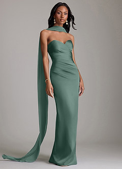 Azazie Sonora Vestidos de damas de honor Vestido de Eucalipto de Satén Elástico de Corte Recto con Sin tirantes image9