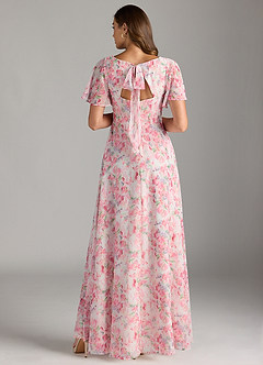 Azazie Kimber Bridesmaid Dresses Abstract Watercolor Floral A-Line Flounce Sleeve Chiffon Dress image2