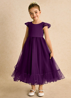Azazie Phebs Robe Demoiselle D'honneur Fillette Robe Trapèze en Tulle Grain De Raisin image1