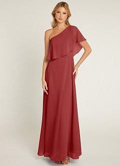 Azazie Lizzy Bridesmaid Dresses Rust A-Line One Shoulder Chiffon Dress image1