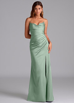 Azazie Claudelle Bridesmaid Dresses Agave Mermaid Strapless Stretch Satin Dress image6