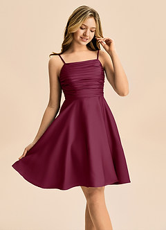 Azazie Miko Junior Vestido de Mora de Satén Elástico de Corte en A con Plisado image3