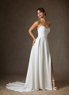 Azazie Marisela Wedding Dresses Diamond White A-Line Sequins Crepe Back Satin Dress image6