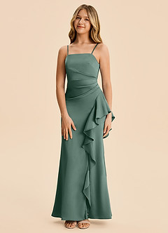 Azazie Lyla Junior Eucalyptus Mermaid Pleated Stretch Satin Dress image5