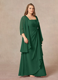 Azazie Weisz Mère de la mariée Robes Robe Trapèze en Mousseline de soie Encolure carrée plissée Vert Foncé image9