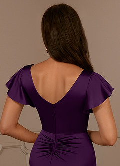 Azazie Roya Kleider für die Brautmutter Meerjungfrau-Linie Plissee mit V-Ausschnitt Stretch-Satin Kleid Traube image6
