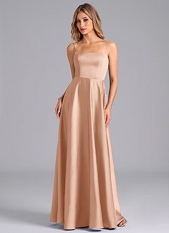 Azazie Elita Robes de demoiselle d'honneur Robe Trapèze en Satin extensible Plissée Or Rose image6