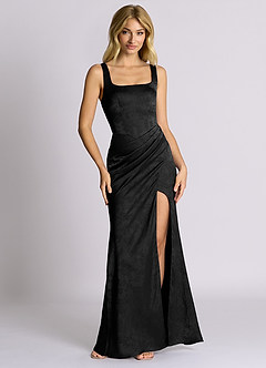 Azazie Mero 신부 들러리 드레스 인어 주름진 자카드 바닥 길이 드레스 image1