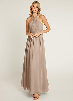 Azazie Jacey Final Sale Taupe A-Line Pleated Chiffon Dress image2