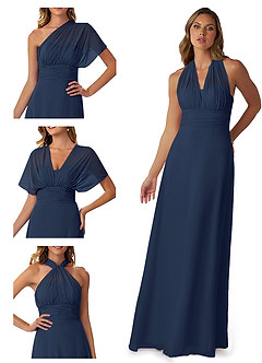 Azazie Fifi Brautjungfernkleider Wandelbar A-Linie Schulterfrei Chiffon Kleid Dunkelmarine image7