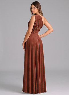 Azazie Charlize Bridesmaid Dresses Terracotta A-Line One Shoulder Velvet Dress image2