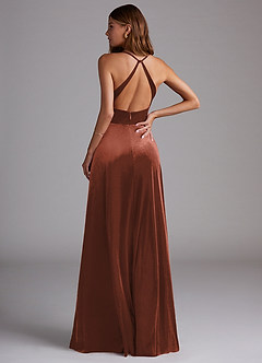 Azazie Davis Bridesmaid Dresses Terracotta A-Line Velvet Dress image2